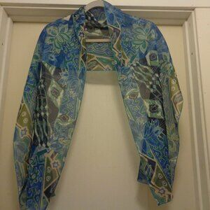 SHEER BLUES & GREENS NYLON VINTAGE STYLED LONG SCARF
